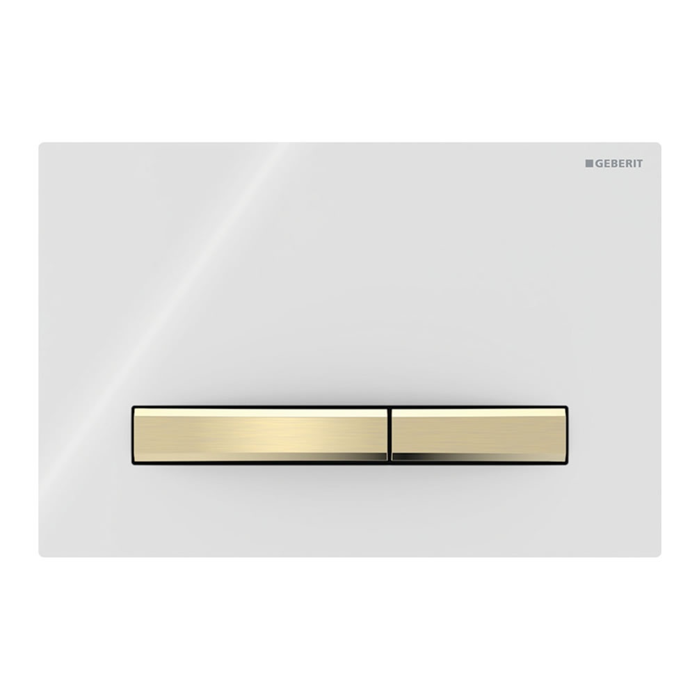 Cutout image of Geberit Sigma50 Square White / Brushed Brass Dual Flush Plate